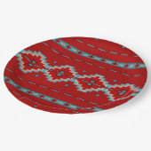 Geometrisches Design der Südwestmesas Rot und Türk Pappteller (Schrägansicht)