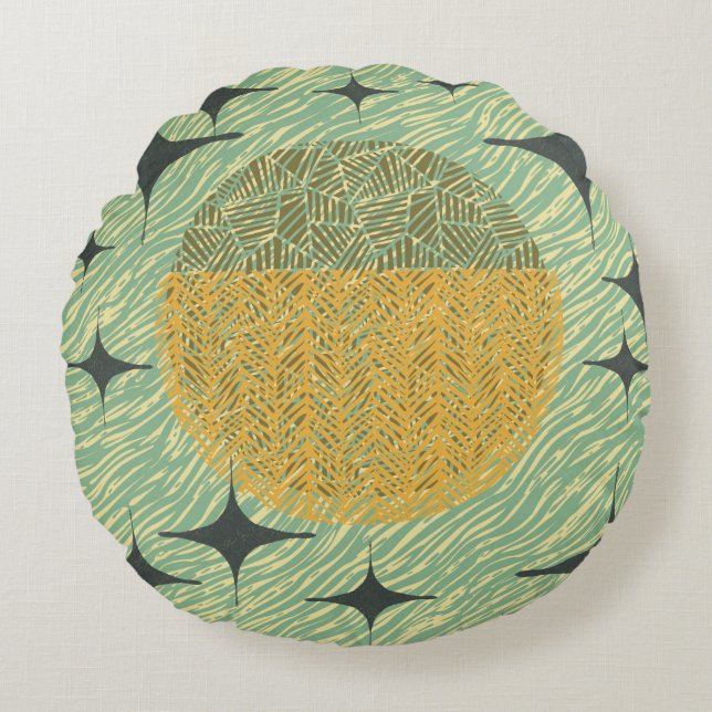 Geometrisches Design des mittleren Jahrhunderts Rundes Kissen (Vorderseite)