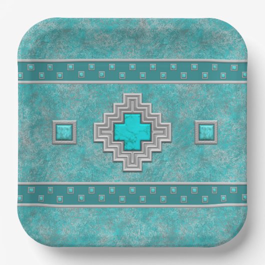 Geometrisches Design für den Südwestturquoise Pappteller (Vorderseite)