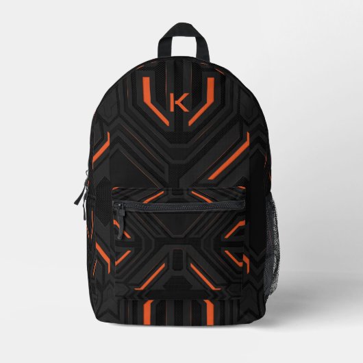 Geometrisches Design für Gaming in Grau und Orange Bedruckter Rucksack (Vorderseite)