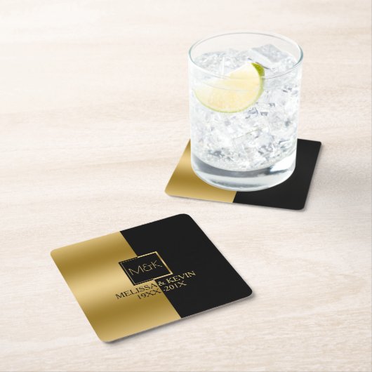 Geometrisches Design für Gold und Schwarz Rechteckiger Pappuntersetzer (Vor Ort)