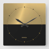 Geometrisches Design für Schwarz und Gold-Split Quadratische Wanduhr (Vorderseite)