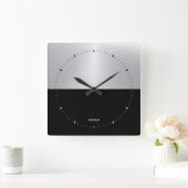 Geometrisches Design für Schwarz und Silber Quadratische Wanduhr (Zuhause)
