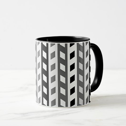 Geometrisches Design, grau, schwarz, weiß, Tasse (VorderseiteRechts)