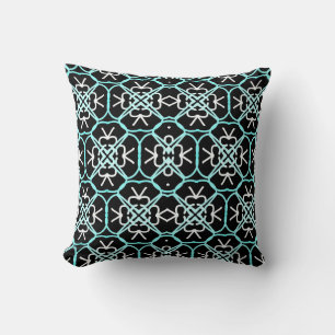 Geometrisches Design in Aqua Blau, Weiß und Schwar Kissen
