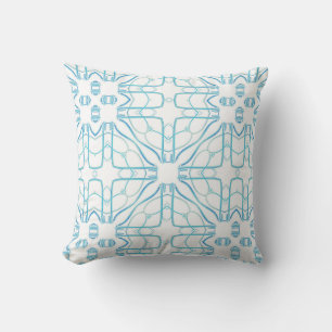 Geometrisches Design in ruhigem Aqua-Blau und Weiß Kissen