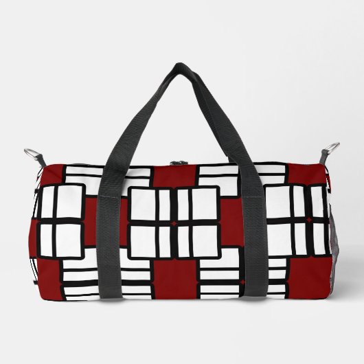 Geometrisches Design in tiefrot, weiß und schwarz Duffle Bag (Vorderseite)