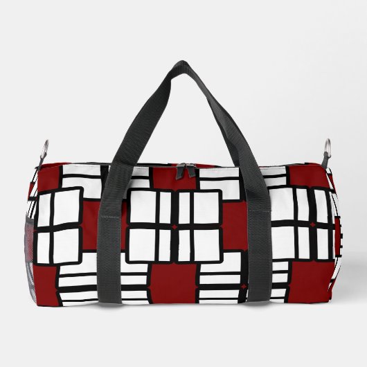 Geometrisches Design in tiefrot, weiß und schwarz Duffle Bag (Rückseite)