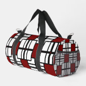 Geometrisches Design in tiefrot, weiß und schwarz Duffle Bag (Rechte Ecke)