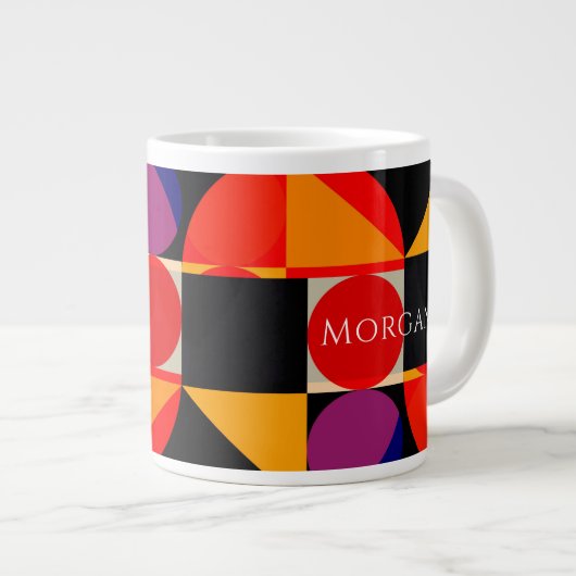 Geometrisches Design, Lila Farbe rot, Name, Vs2 Jumbo-Tasse (Vorderseite Rechts)