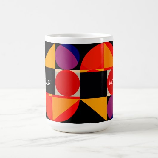 Geometrisches Design, Lila Schwarz, rot, Name Kaffeetasse (Mittel)