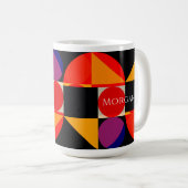 Geometrisches Design, Lila Schwarz, rot, Name Kaffeetasse (VorderseiteRechts)