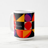 Geometrisches Design, Lila Schwarz, rot, Name Kaffeetasse (Vorderseite Links)