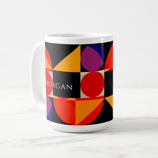 Geometrisches Design, Lila Schwarz, rot, Name Kaffeetasse (Vorderseite Links)