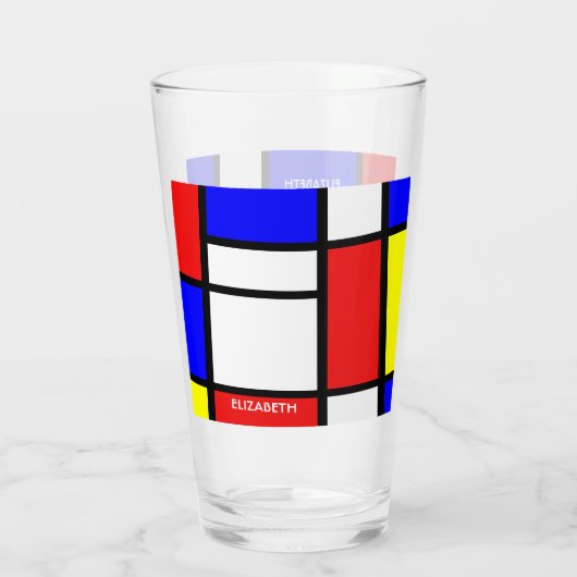Geometrisches Design Mondrian Moderne Kunst Glas (Rückseite)