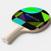 Geometrisches Design, Name, Blau, Aquamarin grün,  Tischtennis Schläger (Vorderseite)