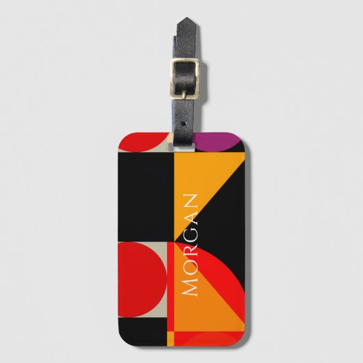 Geometrisches Design, Name, Rot, Schwarz, Orange,  Gepäckanhänger (Vorderseite Vertikal)