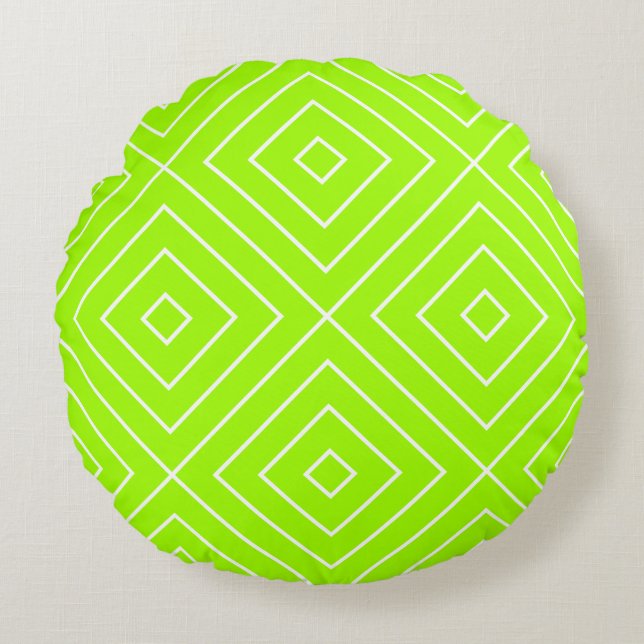 Geometrisches Diamant-Muster Lime Green Round Pill Rundes Kissen (Vorderseite)