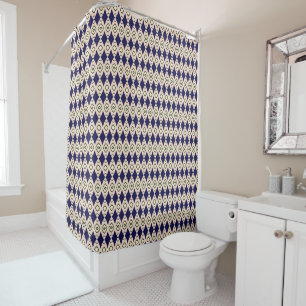 Geometrisches Diamantmuster in Navy Blue & Beige Duschvorhang