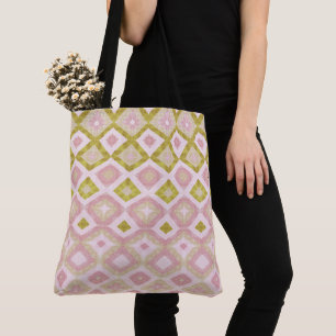 Geometrisches Diamantmuster in Rosa und Olivgrün Tasche