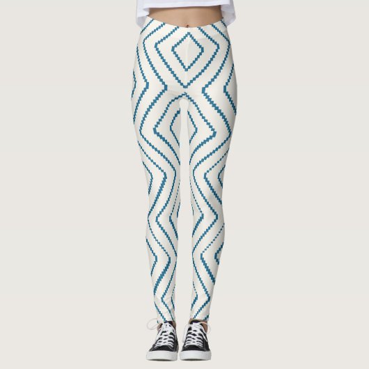 Geometrisches Diamantmuster Nautic Blue Design Leggings (Vorderseite)