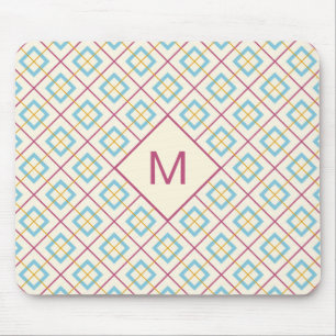 Geometrisches Diamantmuster Pastellrosa und Blau Mousepad