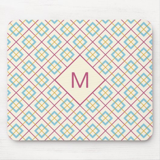 Geometrisches Diamantmuster Pastellrosa und Blau Mousepad (Vorne)