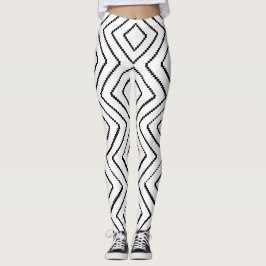 Geometrisches Diamantmuster Schwarz-Weiß-Design Leggings