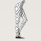 Geometrisches Diamantmuster Schwarz-Weiß-Design Leggings (Rechts)