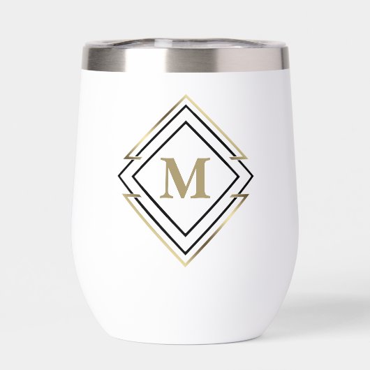 Geometrisches Diamantrahmenmonogramm Schwarz/Gold- (Rückseite)