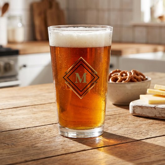 Geometrisches Diamantrahmenmonogramm Schwarz/Gold- Glas