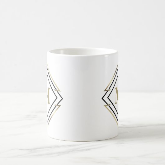 Geometrisches Diamantrahmenmonogramm Schwarz/Gold- Kaffeetasse (Mittel)