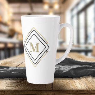 Geometrisches Diamantrahmenmonogramm Schwarz/Gold- Milchtasse