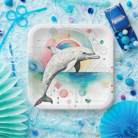 Geometrisches Dolphin Art Paper Plate - 9 Zoll Squ Pappteller (Party)