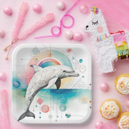 Geometrisches Dolphin Art Paper Plate - 9 Zoll Squ Pappteller (Party)