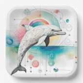 Geometrisches Dolphin Art Paper Plate - 9 Zoll Squ Pappteller (Vorderseite)
