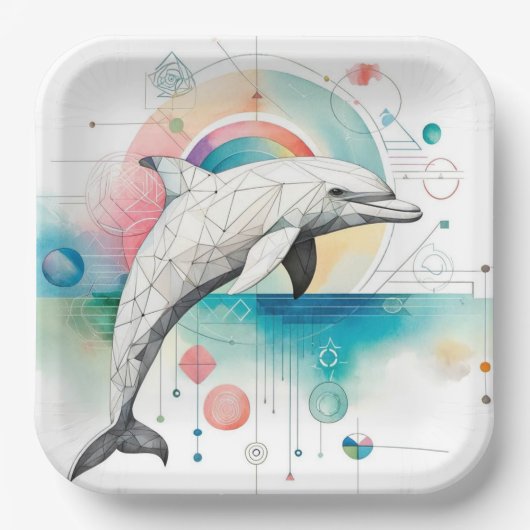 Geometrisches Dolphin Art Paper Plate - 9 Zoll Squ Pappteller (Vorderseite)