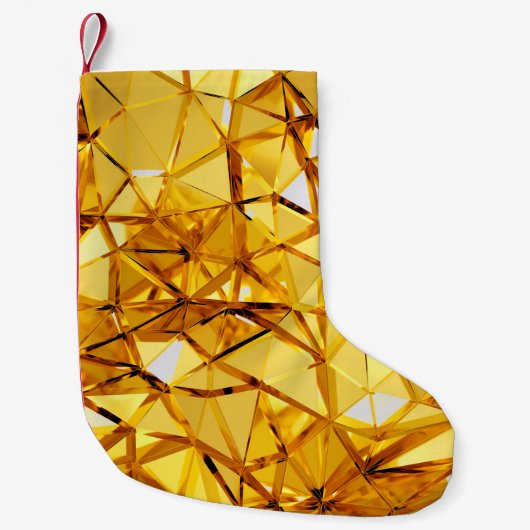 Geometrisches, dreidimensionales goldenes Metall Kleiner Weihnachtsstrumpf (Vorderseite)