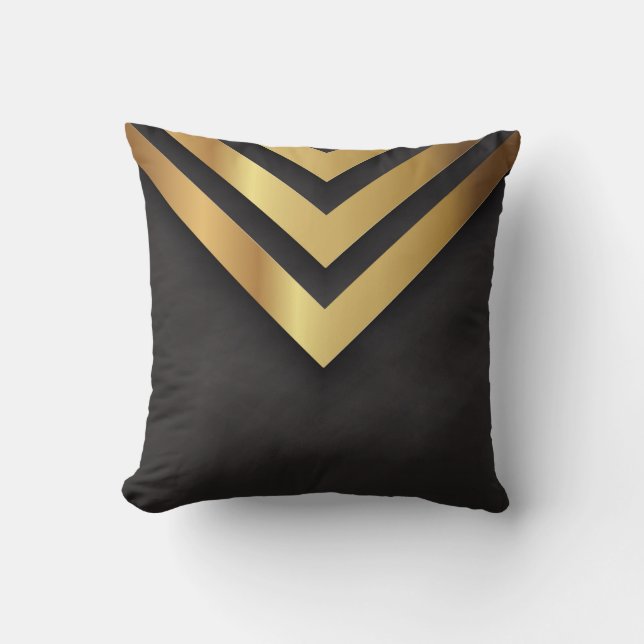 Geometrisches Dreiecksdesign aus Schwarz und Gold Kissen (Vorderseite)