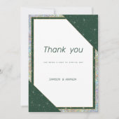 Geometrisches dunkelgrünes goldenes Funkeln Danke Einladung (Vorderseite)