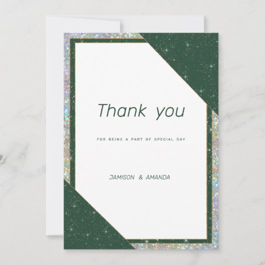 Geometrisches dunkelgrünes goldenes Funkeln Danke Einladung (Vorderseite)