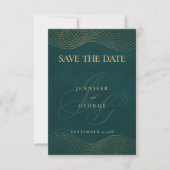Geometrisches dunkelgrünes Goldmonogramm Save the Save The Date (Vorderseite)