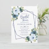 Geometrisches Dusty Blue Floral Brautparty Einladung (Stehend Vorderseite)