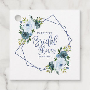 Geometrisches Dusty Blue Floral Brautparty Geschenkanhänger