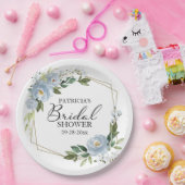 Geometrisches Dusty Blue Floral Brautparty Pappteller (Party)