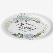 Geometrisches Dusty Blue Floral Brautparty Pappteller (Schrägansicht)