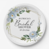 Geometrisches Dusty Blue Floral Brautparty Pappteller (Vorderseite)