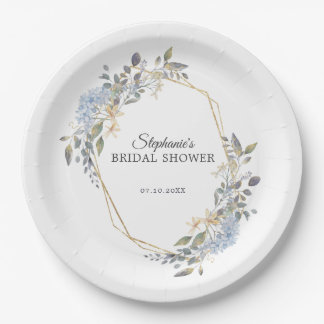 Geometrisches Dusty Blue Floral Brautparty Pappteller