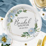 Geometrisches Dusty Blue Floral Brautparty Pappteller<br><div class="desc">Papierplatte für geometrisches,  blaues Brautparty</div>