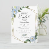 Geometrisches Dusty Blue Floral Virtual Brautparty Einladung (Stehend Vorderseite)
